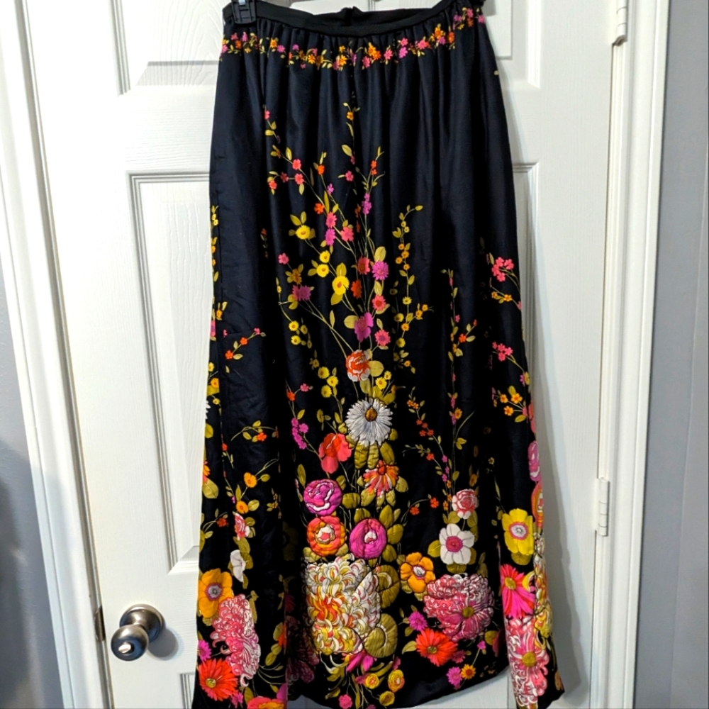 Vintage Handmade Floral Quit Sewn Floor Length Skirt Colorful